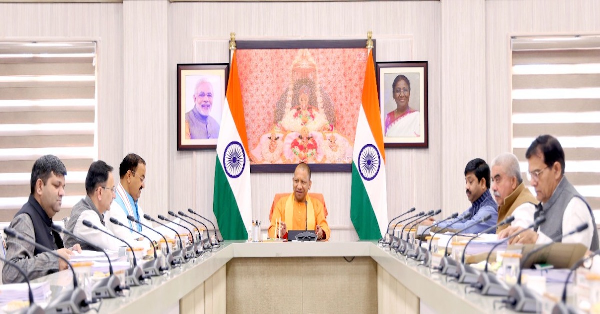 Chief Minister Yogi Adityanath holding a cabinet meeting at his official residence