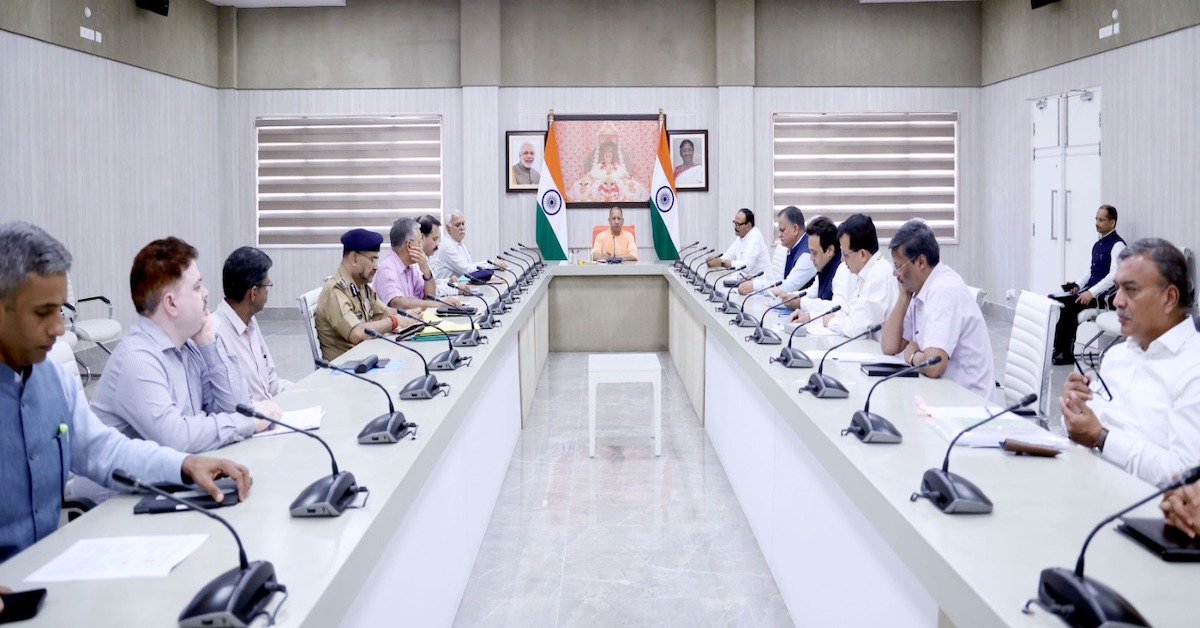 Chief Minister Yogi Adityanath holding a meeting regarding COVID-19 at his official residence