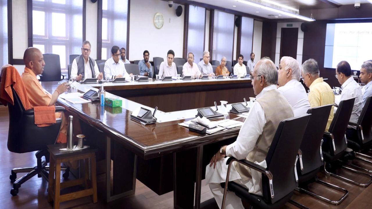 CM Yogi during a meeting regarding Destitute Cow Protection Scheme organized by Animal Husbandry Department